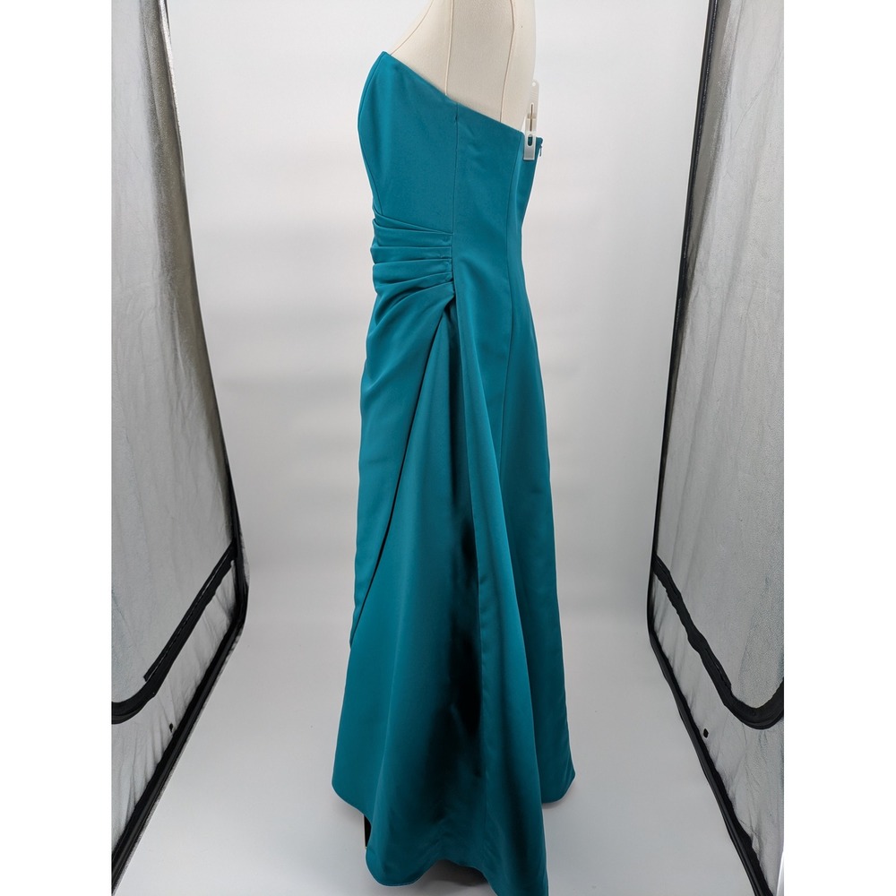 David's Bridal Strapless Gown Womens 10 Teal Ruched Satin Formal Bridesmaid 8567 - Picture 8 of 11